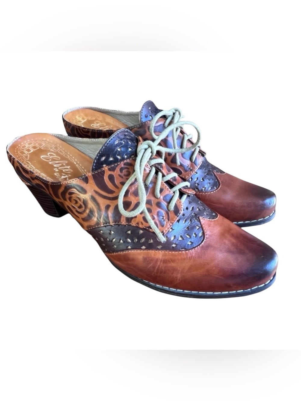 Elite by Corkys Imperial Leather Mule Bohemian Western Embossed Floral Size 10